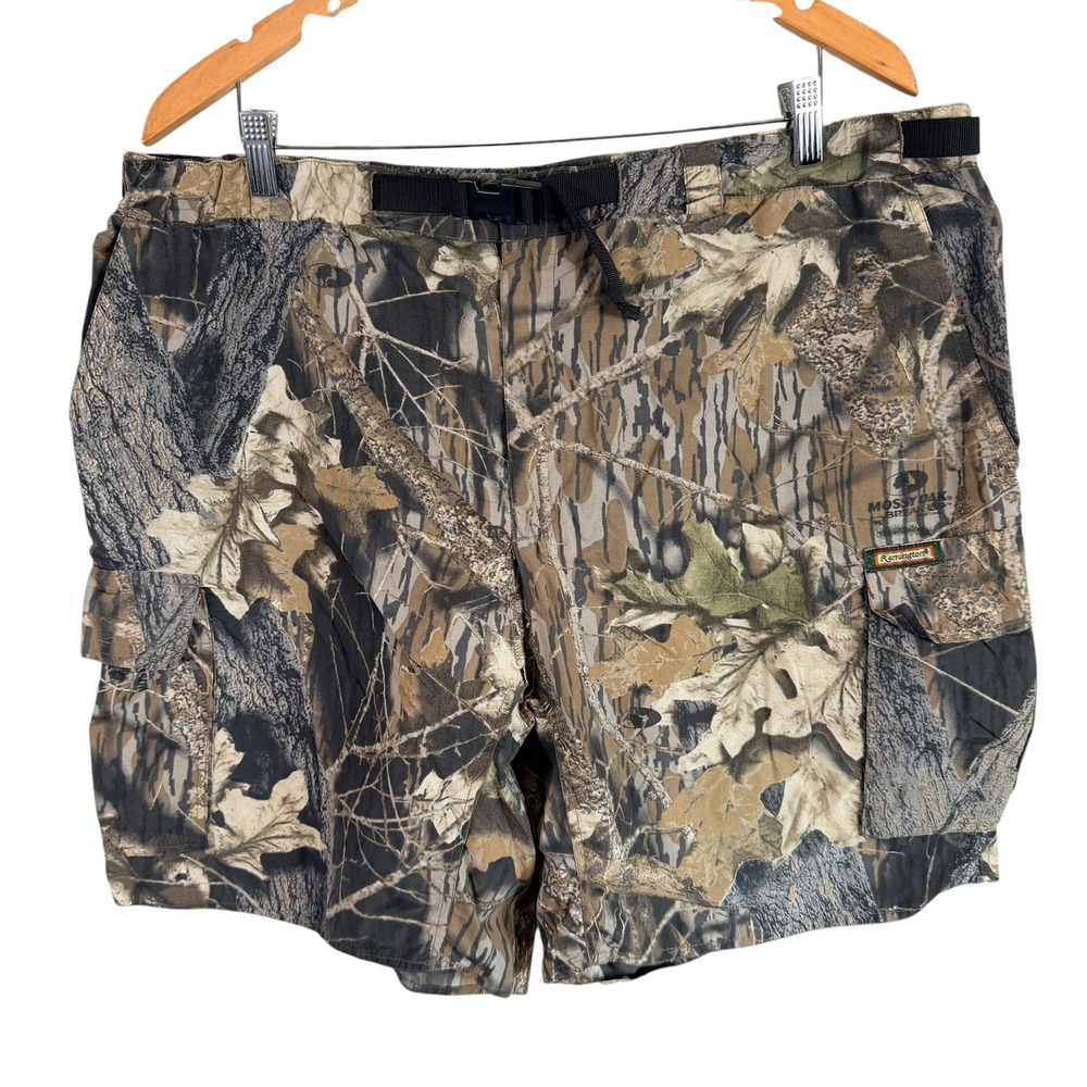 Remington Cargo Shorts Mens XL Brown Mossy Oak Break Up Camo Nylon Belted read